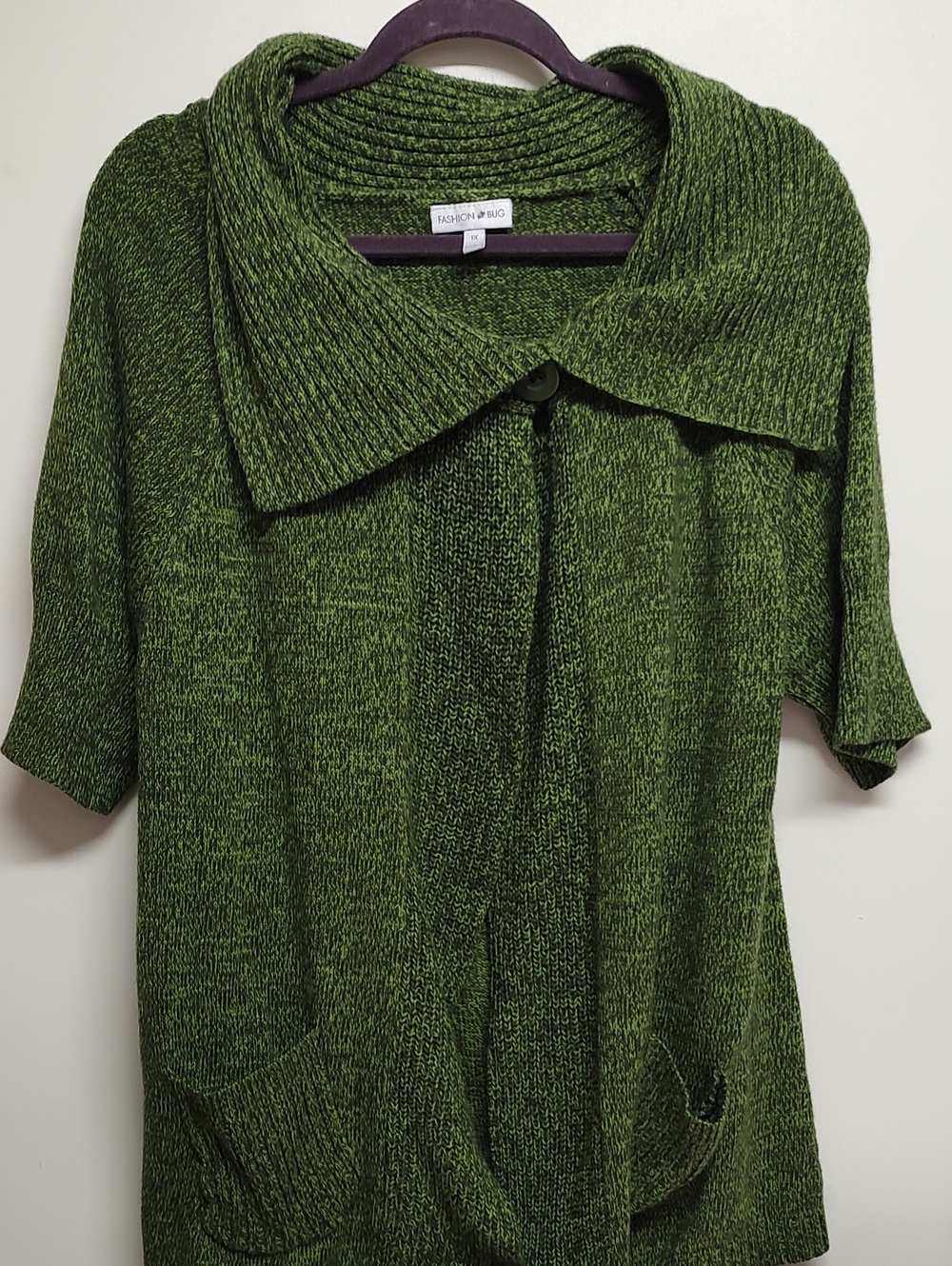 Fashion Bug Olive Green Shawl-Collar Short Sleeve Cardigan